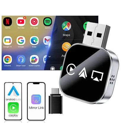 2026 Upgrade 3 in 1 Screen Mirror iOS & Android Phone, wired to wireless Carplay adapter