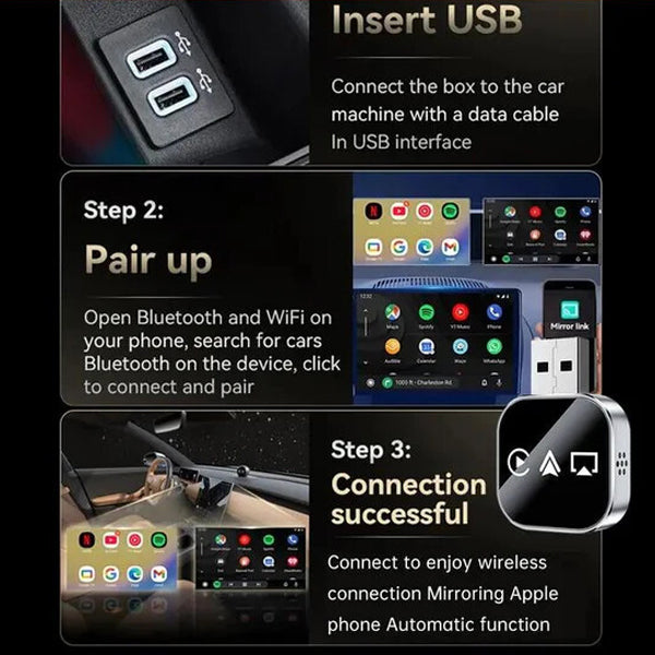 2026 Upgrade 3 in 1 Screen Mirror iOS & Android Phone, wired to wireless Carplay adapter