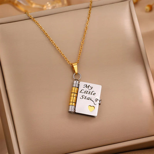 My Little Star Book Necklace for Daughter, Birthday Day Gift Graduation Jewelry of Love